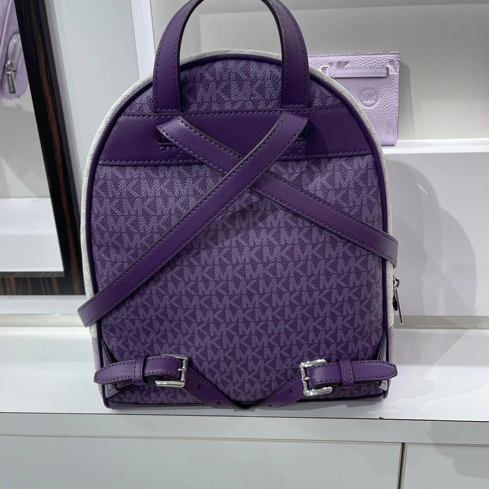 MICHAEL KORS Rhea Medium Zip Color-Block Signature Logo Backpack Dark Purple MLT